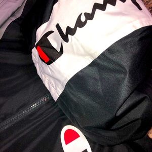 Champion windbreaker. Size: 2XL. Black, gray, white, color way.
